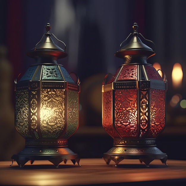 Два фонаря со словом рамадан на них