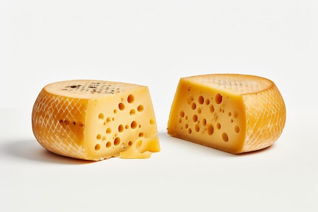 Photo two large holed tricot cheeses against a transparent background