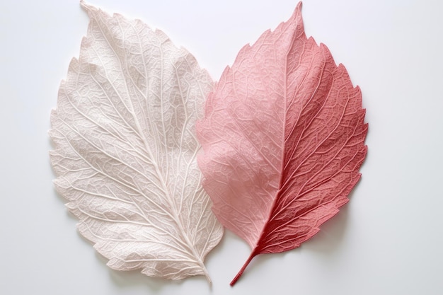 Two leaves of a leaf are arranged on a white background.