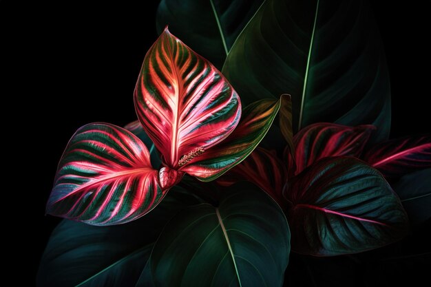 two leaves one red and one green set on a black backdrop