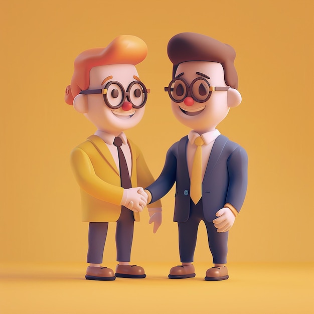 two lego men shaking hands one of which is wearing glasses