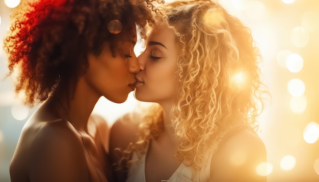 Две лесбиянки целуются на День святого Валентина