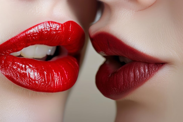 Two lips kissing each other Close up photo