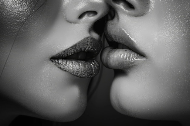 Two lips kissing each other Close up photo