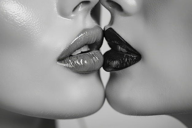 Two lips kissing each other Close up photo