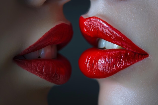 Two lips kissing each other Close up photo