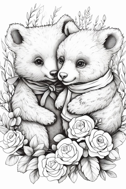 two little bear love coloring page line art