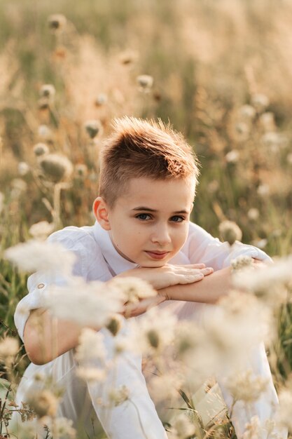 Two little boy brothers play and walk in nature in the summer. Happy childhood. Positive emotions