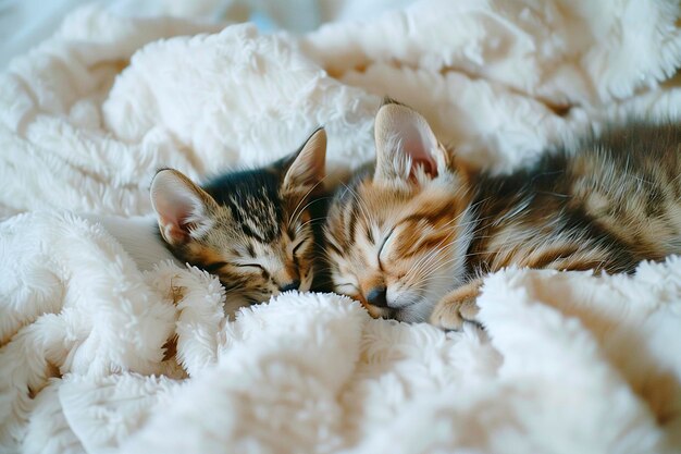 Two little cats sleeping together