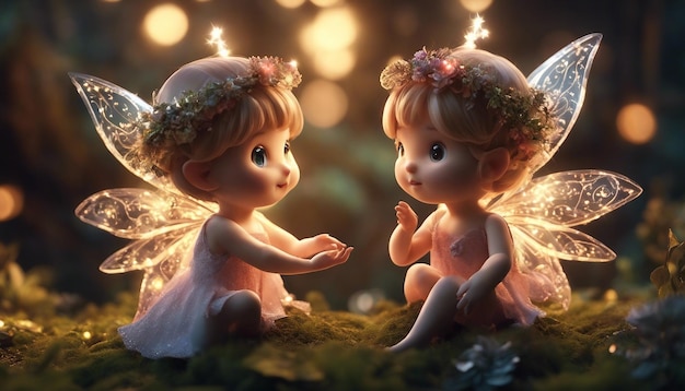 two little fairies with illuminated headdress