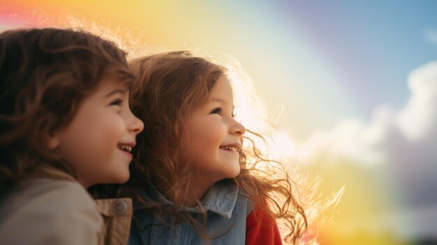 Two little girls are smiling and looking at the camera ai