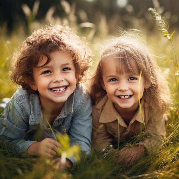 two little girls laying in the grass smiling