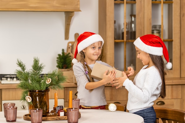 Two little girls with a christmas present