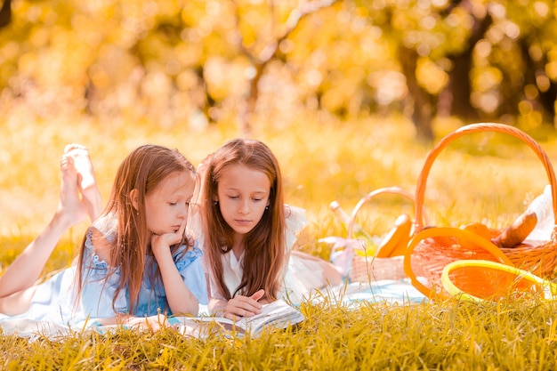 Two little kids on picnic in the park