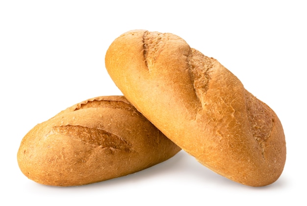 Two loaves of fresh bread close-up on white