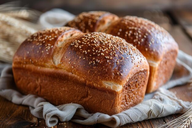 Two Loaves of Freshly Baked Bread on Wooden Table