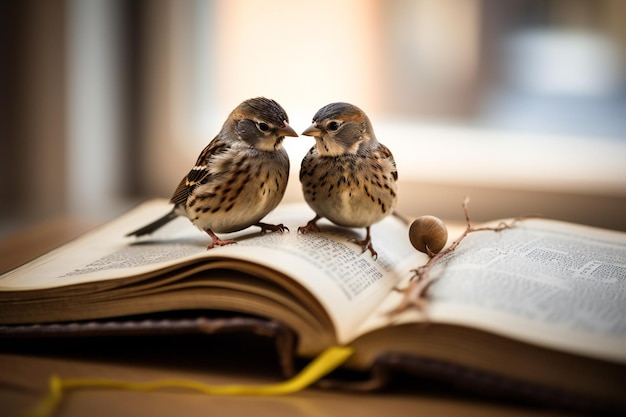 Two love birds on a book