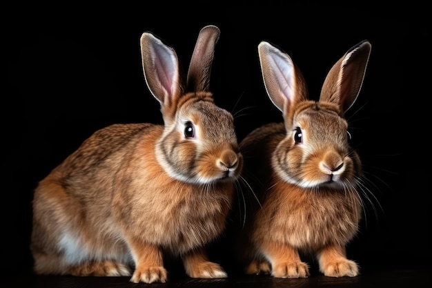 Two lovely brown rabbit Lovely young rabbit sitting generative AI