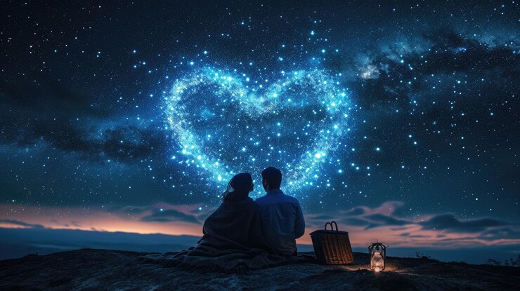 Photo 2人の恋人 ロマンチックな夜のカップル 空の星を見ている プラグマ
