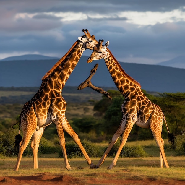 two male giraffes fighting at nairobi national park