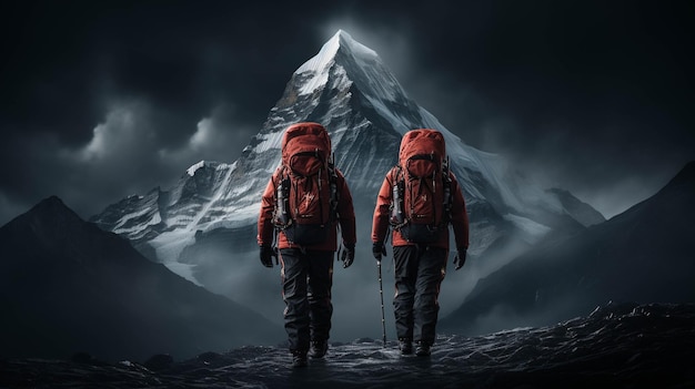 two man in mountains High definition photography creative background wallpaper