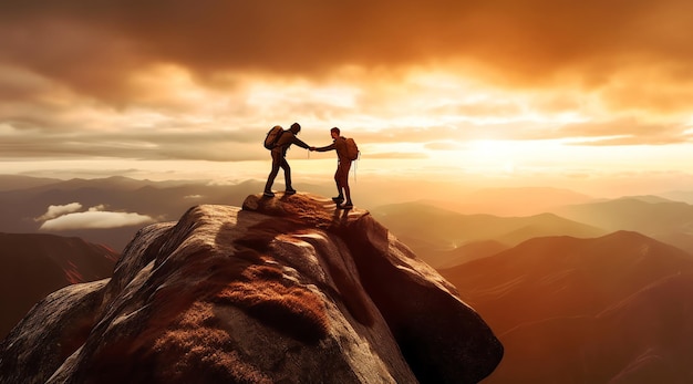 Two man stands in the mountain