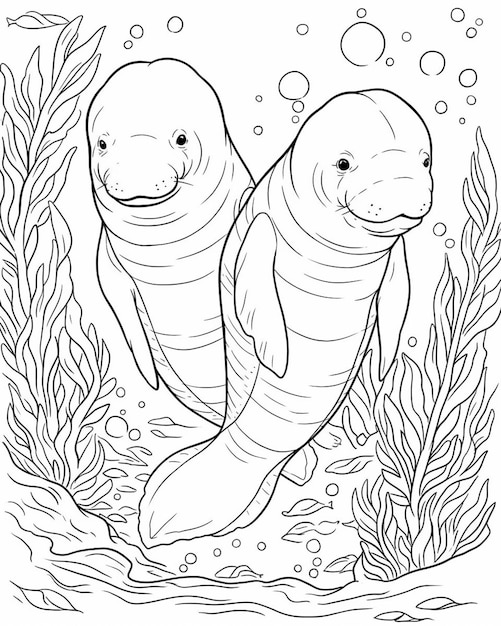 two manasss swimming in the ocean coloring pages generative ai