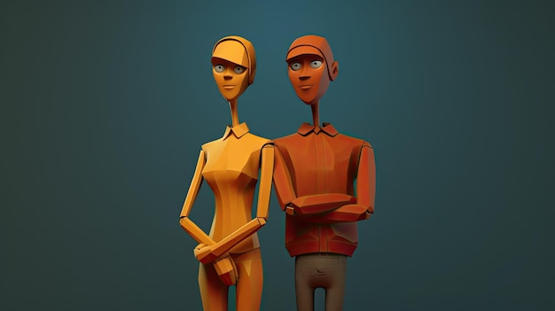Foto due manichini in piedi insieme in una semplice esposizione
