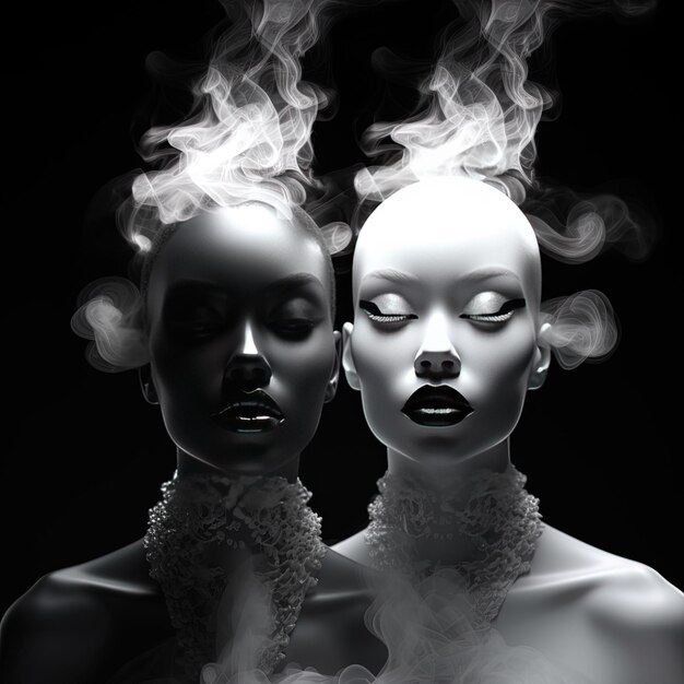 Photo two mannequins with smoke coming out of them