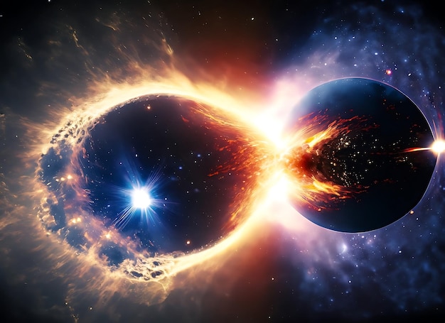 Photo two massive star colliding with each in outer space