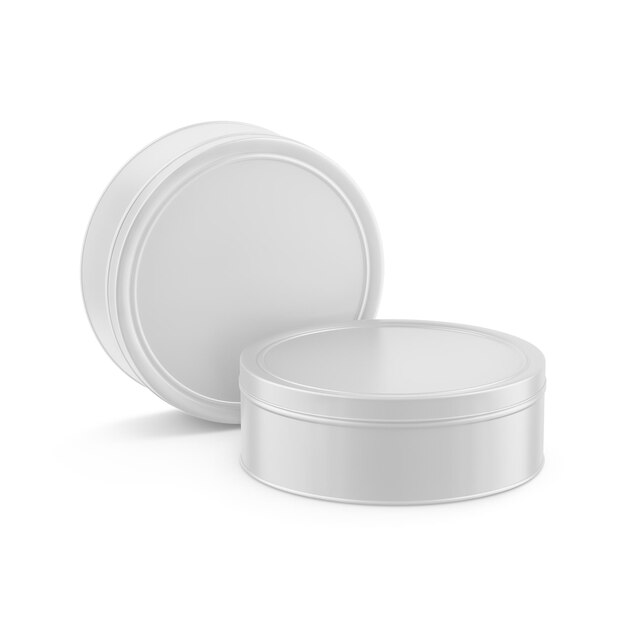 Two Matte Round Tin Boxes Mockup 3D Rendering Isolated Background