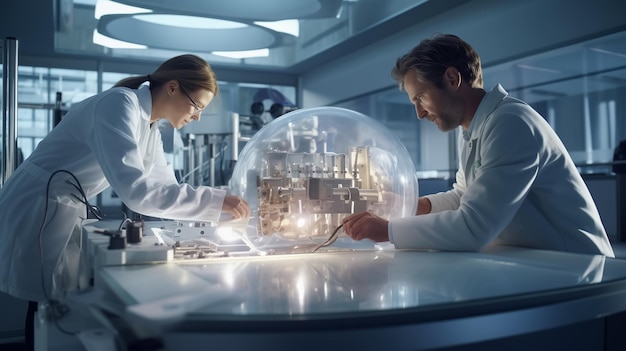 two medical students working on a 3d printer