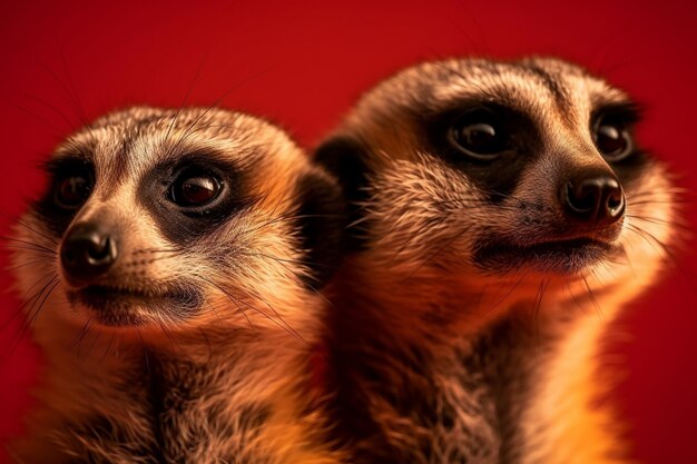 Photo two meerkats looking at the camera