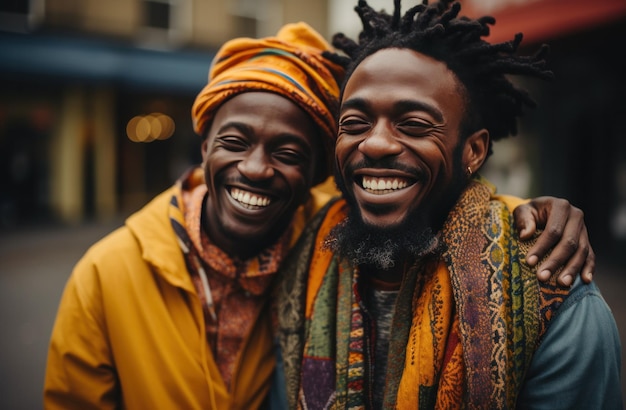 two men are hugging and having fun together