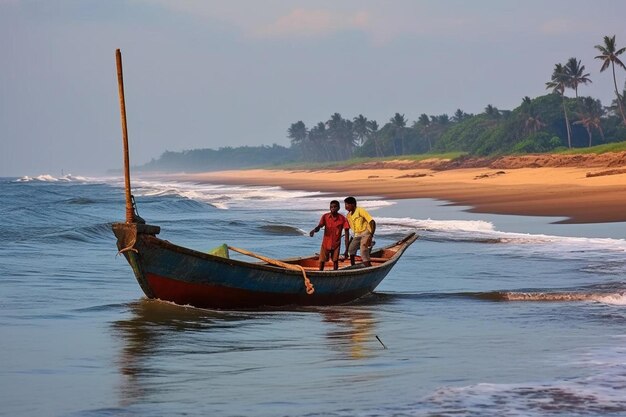 two men in a boat with the number 3 on the side