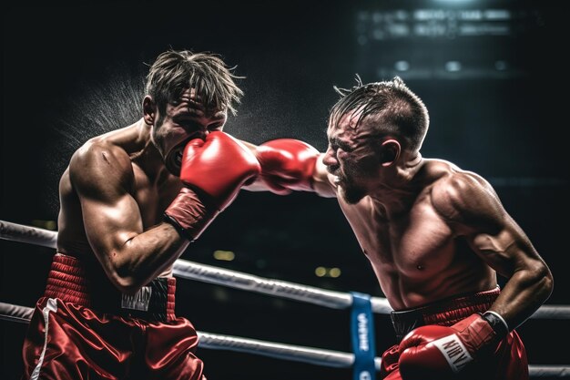 Two men boxing fighting on the ring