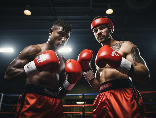 Two men boxing fighting on the ring