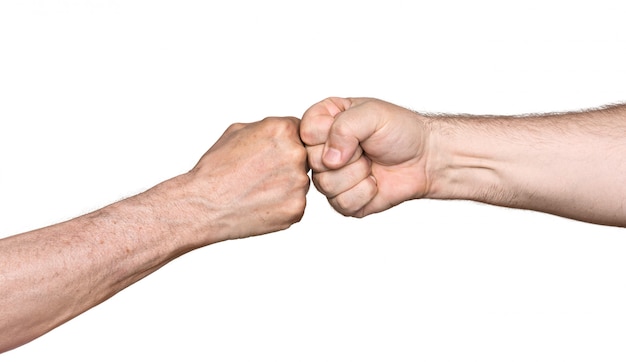 Photo two men bumping fists