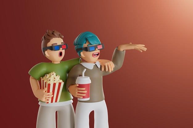 Photo two men or a friend take to the movies 3d render illustration