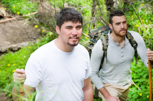 two men hiking in the nature