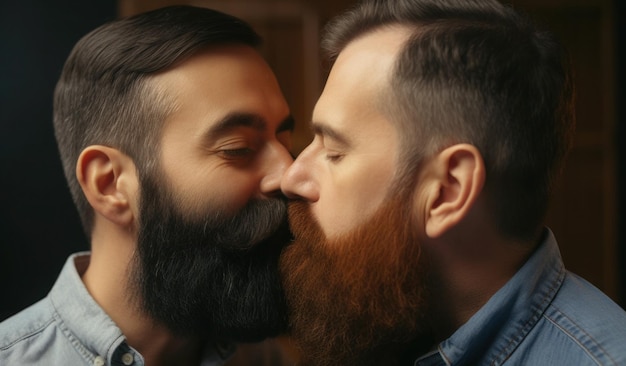 Two men kissing on a couch