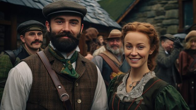 Photo two men in period clothing standing together for a portrait st patrickt day