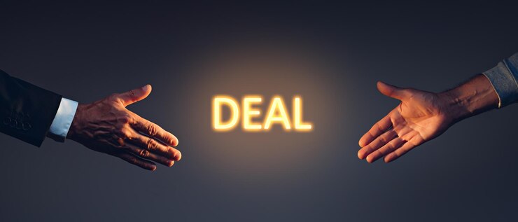 Photo two men shake hands deal concept