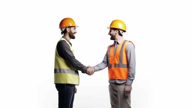 Photo two men shaking hands one wearing a safety vest the other wearing a yellow safety vest