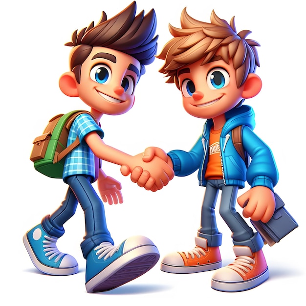 two men shaking hands with one wearing a backpack and the other with a backpack on it