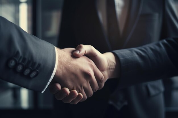 Two men shaking hands with one wearing a suit