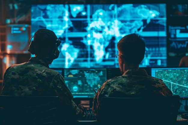 two men sitting in front of a computer screen