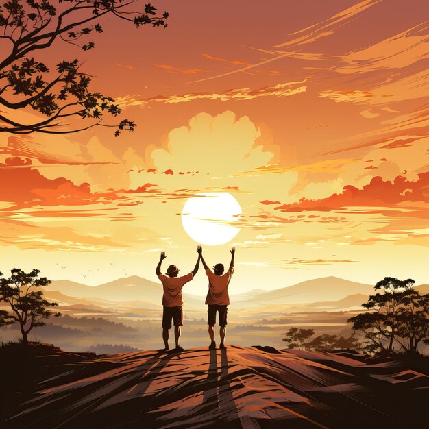 Двое мужчин стоят на холме на фоне луны