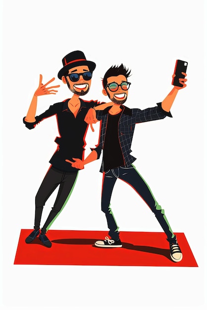 Photo two men taking a selfie on the red carpet