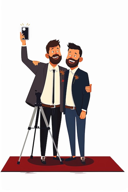 Photo two men taking a selfie on the red carpet